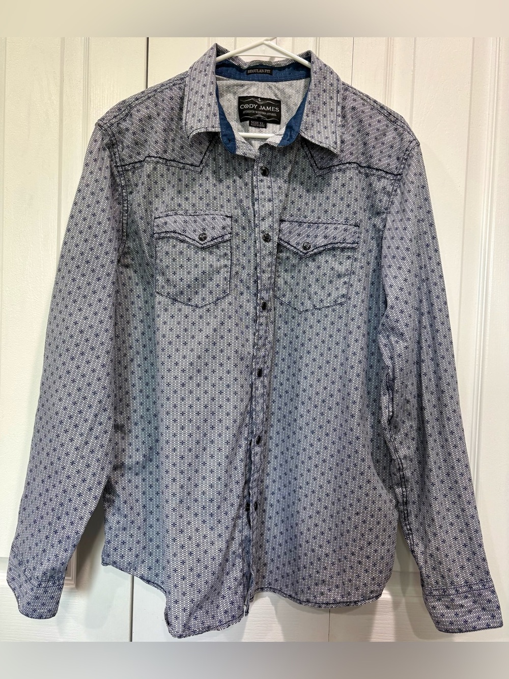 Cody James Western Shirt Mens XL Blue Snap Button Long Sleeve Cowboy Workwear